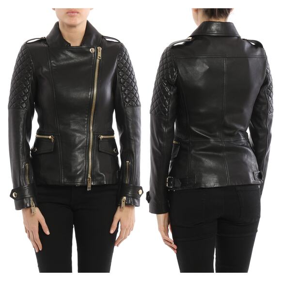 Burberry Brit  Quilted Remmington Lamb Leather Biker Jacket, Sz 6 - Picture 1 of 14